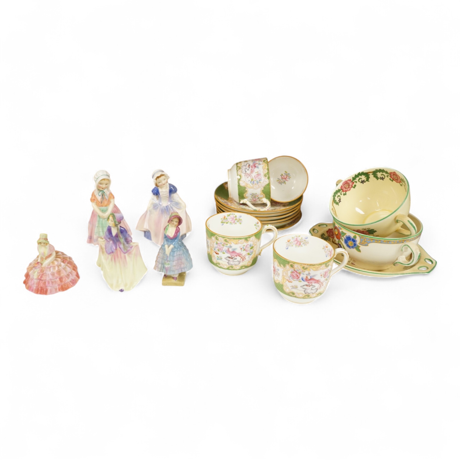 Five miniature Doulton figurines to include Chloe and Sweet Anne, together with Minton and Wedgwood teawares